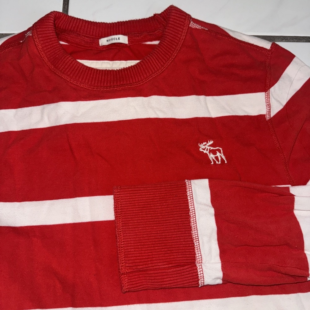 VTG Abercrombie & Fitch Shirt Mens L Long Sleeve Rugby Stripe Muscle Y2K Moose
